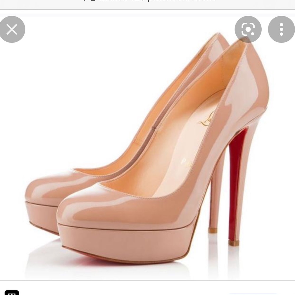 Christian Louboutin Bianca 120 Nude Patent Leather Platform Heels 37.5